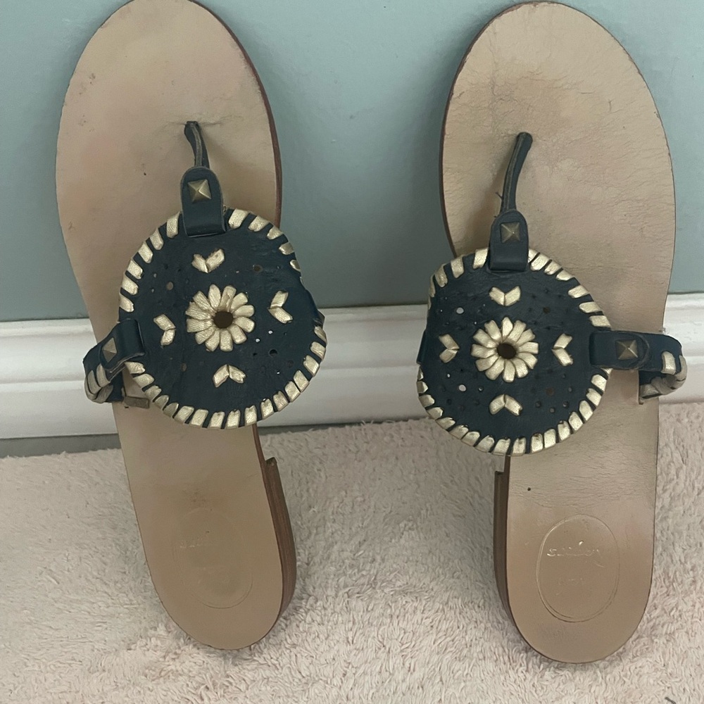 Jack Rogers sandal Navy and Gold flats
Worn a few times in good shape